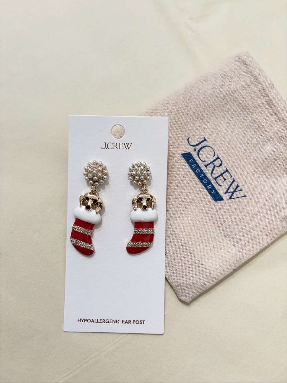 J.Crew Kids Red Stocking Pearl Drop Earrings